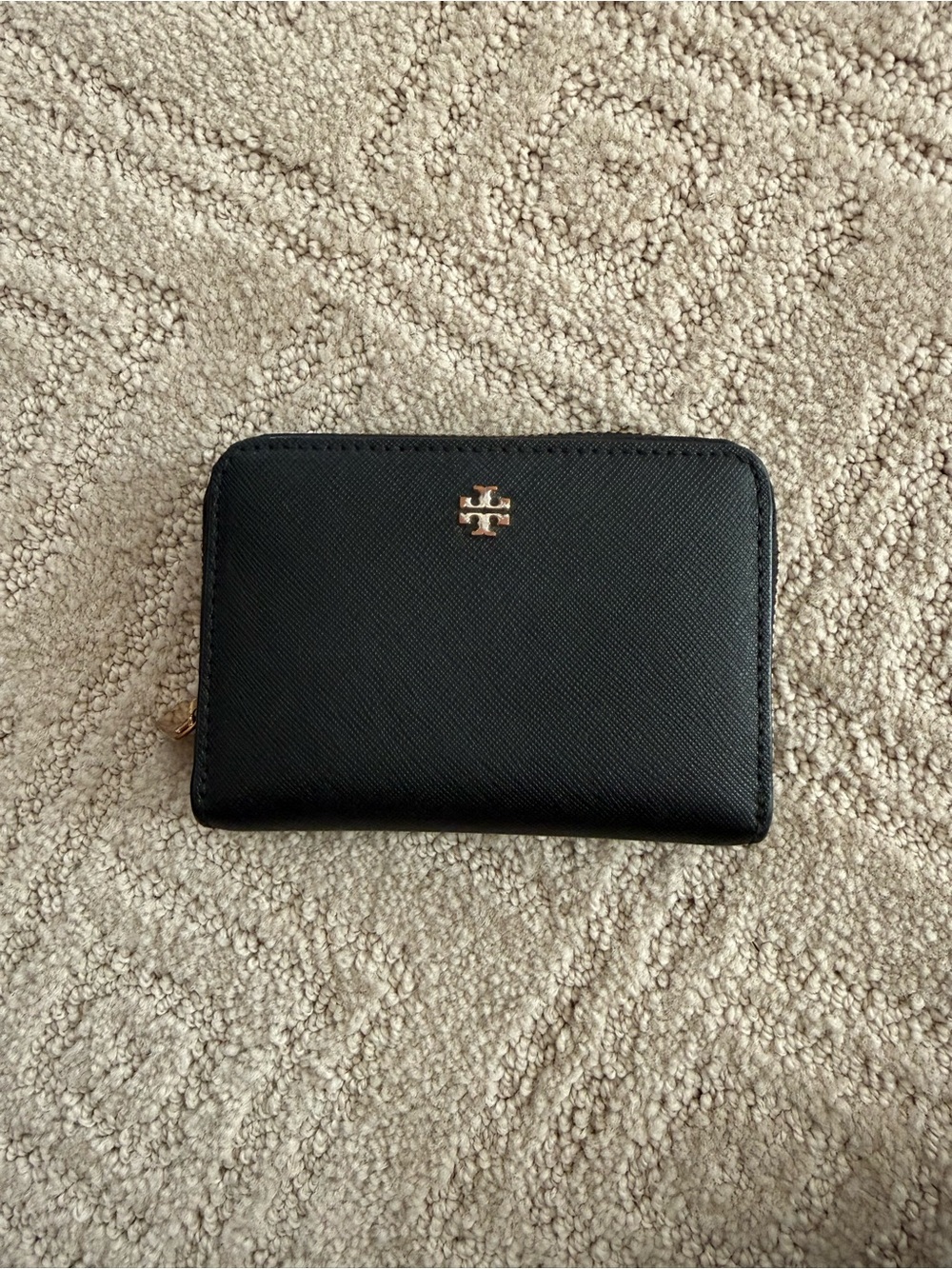 Tory Burch Black Emerson Small Wallet with Gold Logo